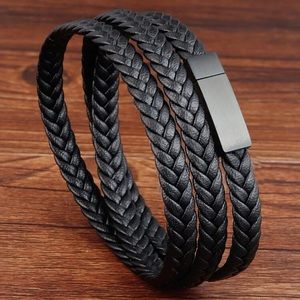 New Mens Magnetic Black Buckle Layered Bracelet